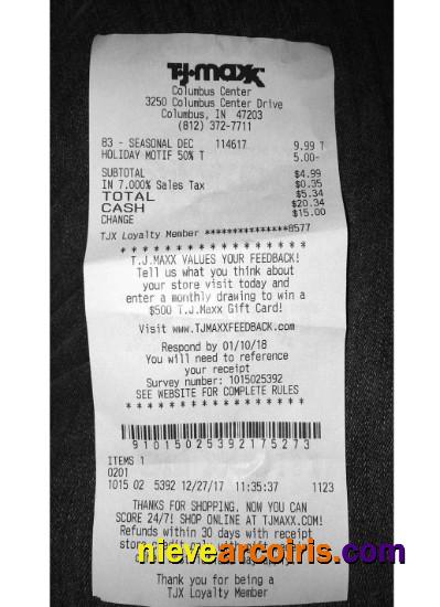 USA TJ Maxx store payment receipt